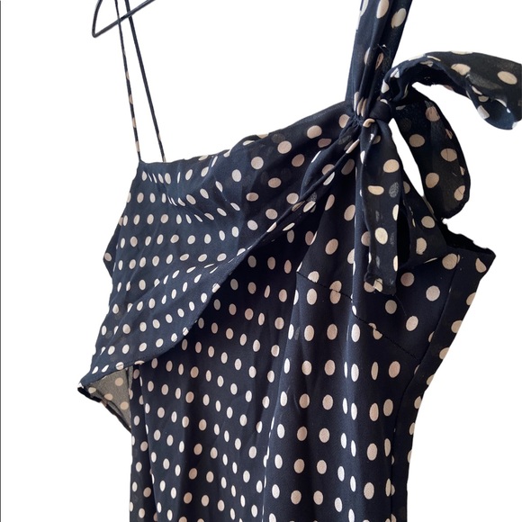 CDC BLACK AND WHITE POLKA DOT ASYMMETRIC MIDI DRESS, SLEEVELESS, SIZE 8 - Picture 5 of 12